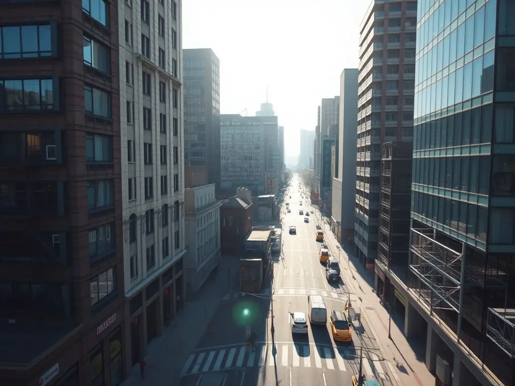 A detailed image showcasing LiDAR technology in action, capturing high-resolution data of a cityscape for precise mapping and analysis.