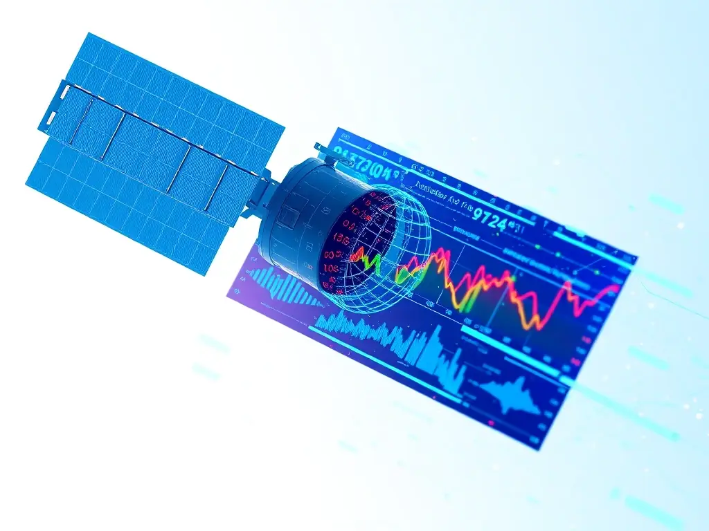 An image illustrating AI algorithms analyzing satellite imagery to identify patterns and anomalies for spatial analytics.